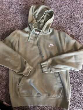 Nike Olive Green Hoodie with White Embroidered Swoosh